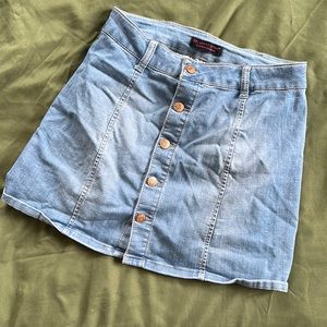 Celebrity pink denim mini skirt